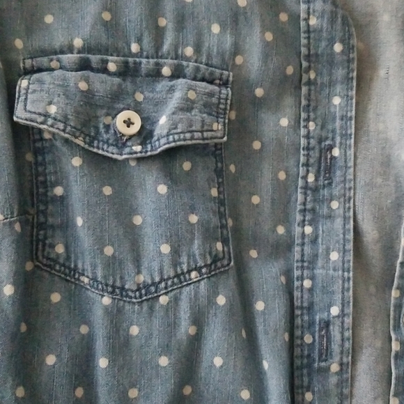 Chambray Polka Dot Long Sleeve Button Up - Picture 2 of 4